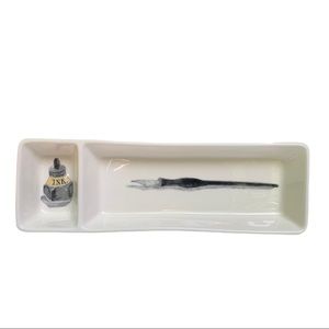Rae Dunn Divided Tray Desk Organizer Inkwell Ink Quill White Dimples NWT 2017 OG